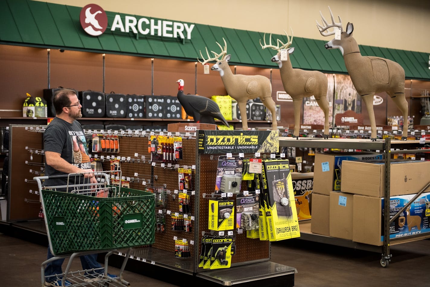 Ron Maresh, of Anoka, shopped for scents Friday at Gander Mountain. Maresh is heading up to Aitkin County this weekend to hunt on his 160 acres of land.