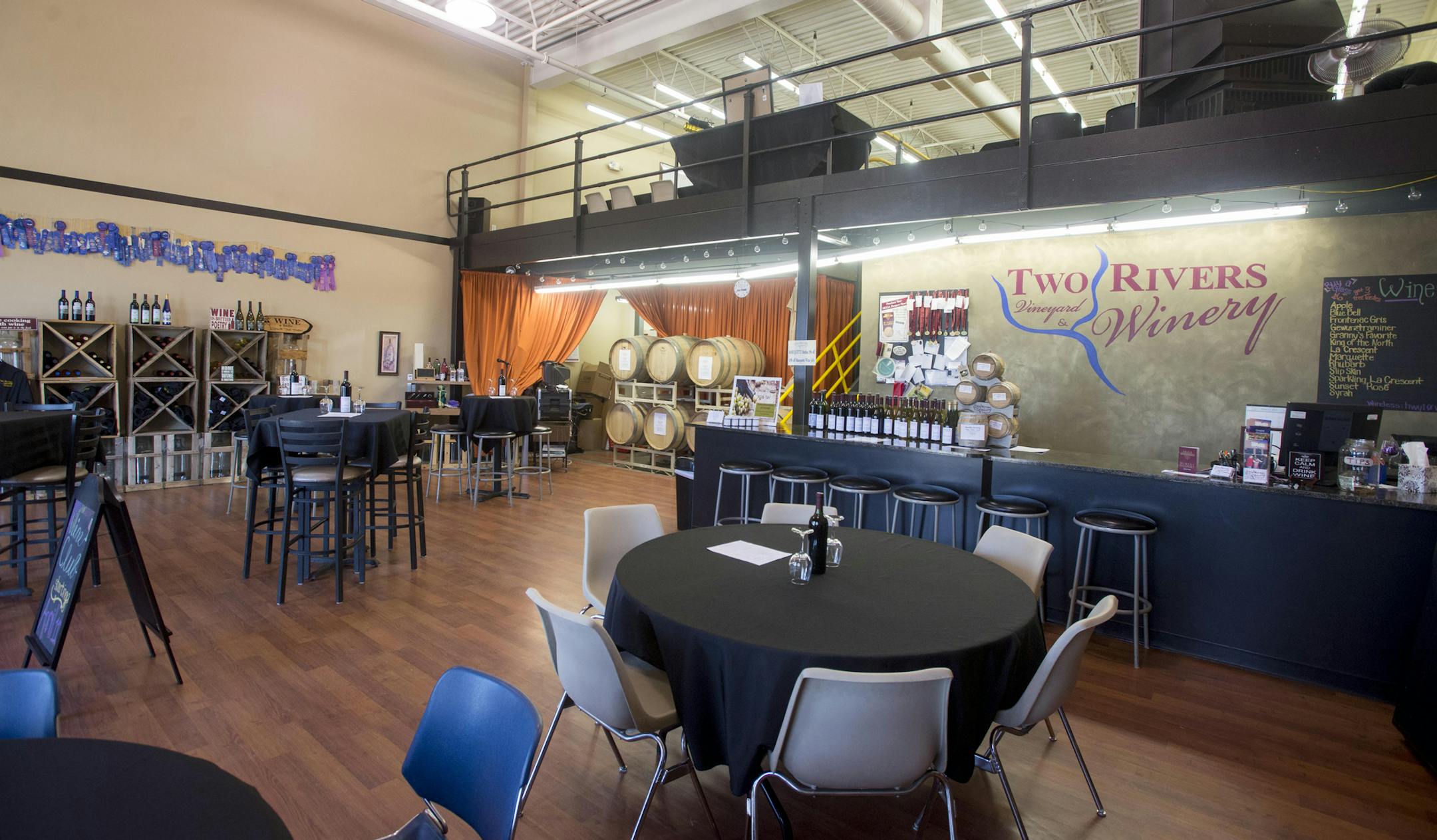 Inside of Two Rivers Vineyard & Winery in Ramsey, MN.] BRIDGET BENNETT SPECIAL TO THE STAR TRIBUNE • bridget.bennett@startibune.com at Mark Hedin's winery Two Rivers Vineyard & Winery in Ramsey, MN on Sunday, April 30, 2015. Two Rivers Vineyard & Winery began at Hedin's Andover home, and was originally called White Rabbit Vineyard. He still harvests grapes from his Andover vineyard but all his wine is now made in Ramsey.