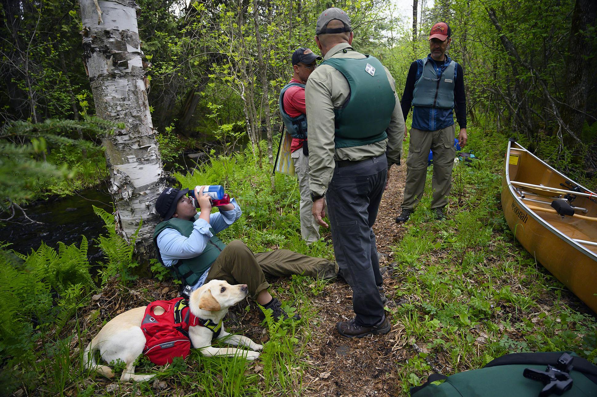 The group caught its breath and took water about half-way through the 660-rod Long Portage.