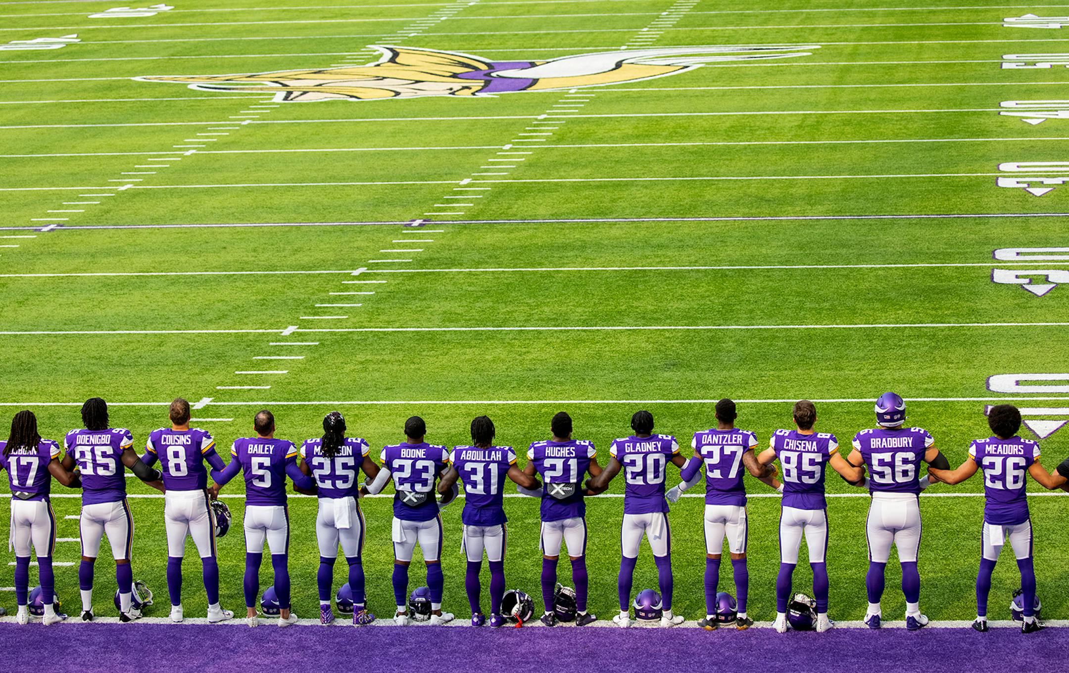 Minnesota Vikings players stood for a special presentation and a tribute to George Floyd before the start of the game.