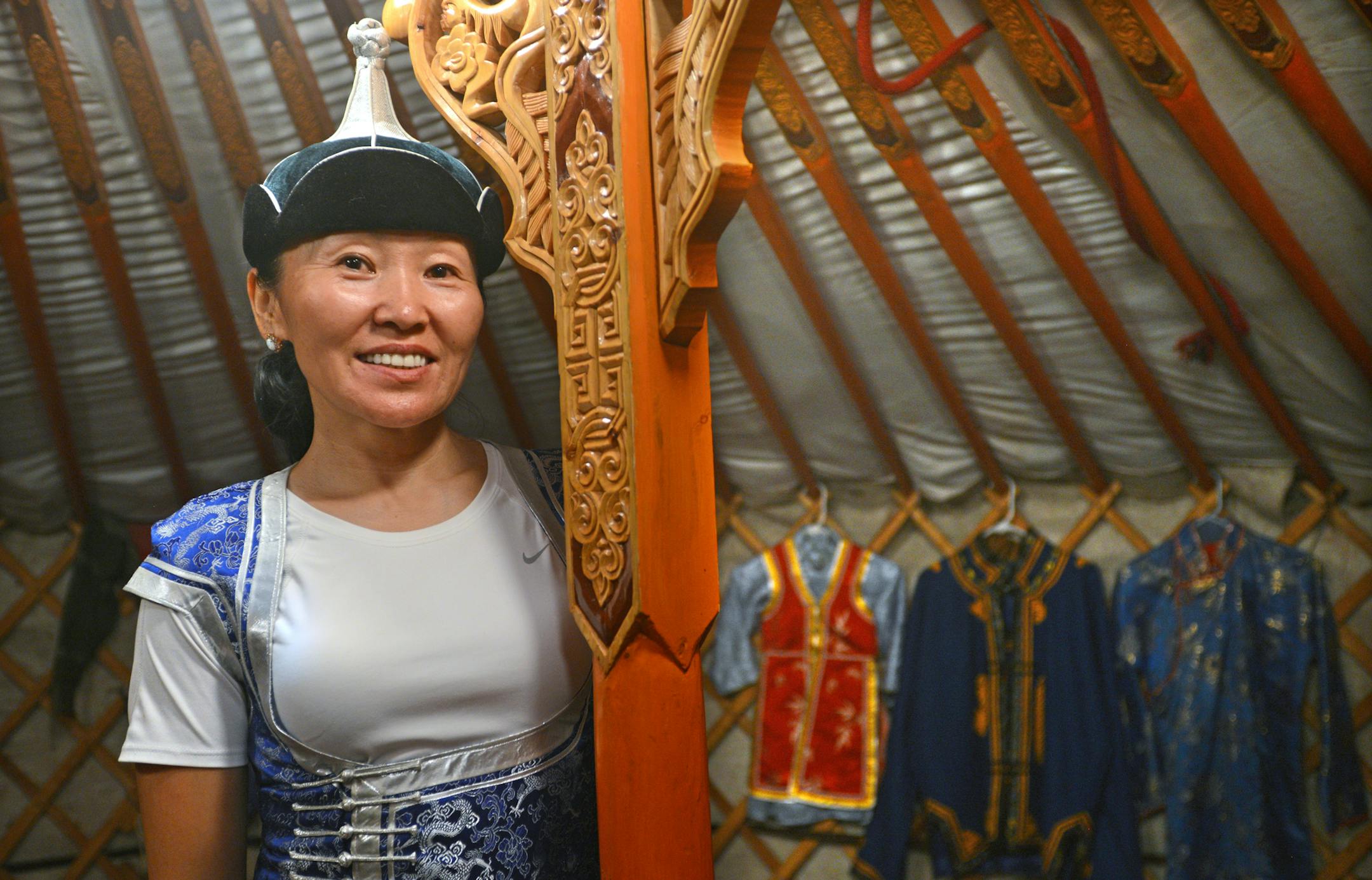 Mongolia native Chimgee Haltarhuu, set up her Ger (Mongolian word for yurt) at the Festival of Nations inside Roy Wilkins Auditorium. It took about 3 hours from start to finish for the structure which is well suited for a family of five.] Richard.Sennott@startribune.com Richard Sennott/Star Tribune. , St Paul Minn.Tuesday 4/30/13) ** (cq)