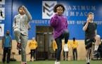 Logan Webster 10, left Amani Powell 10, and Zach Weiner 14, worked out at the Youth & Families Determined To Succeed facility Wednesday April 17, 2019
