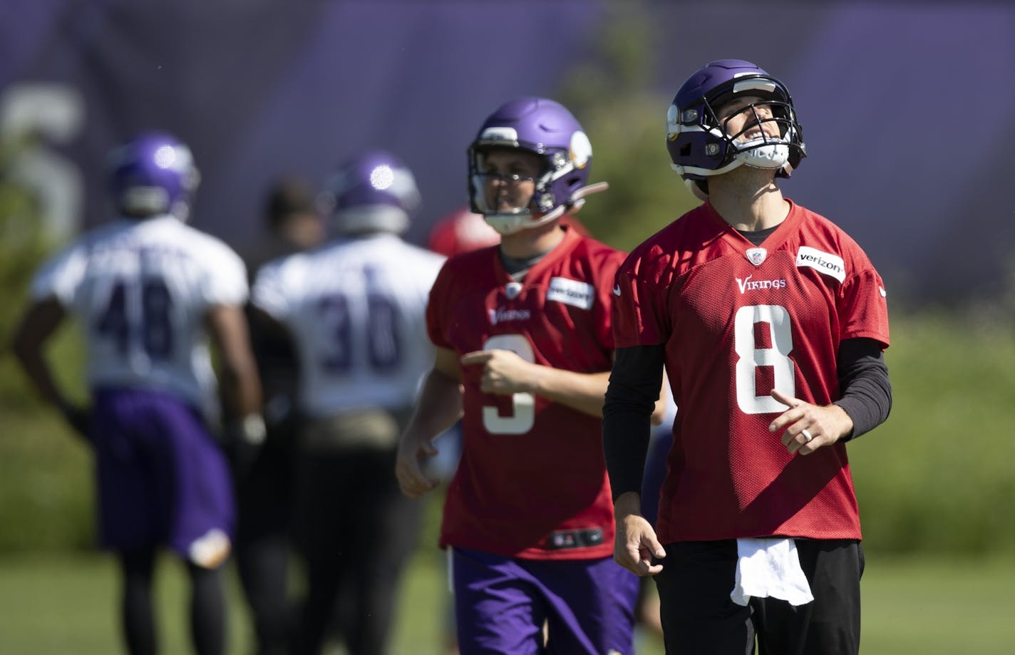 Quarterback Kirk Cousins (8) during Vikings minicamp at TCO Performance Center in Eagan on Thursday.