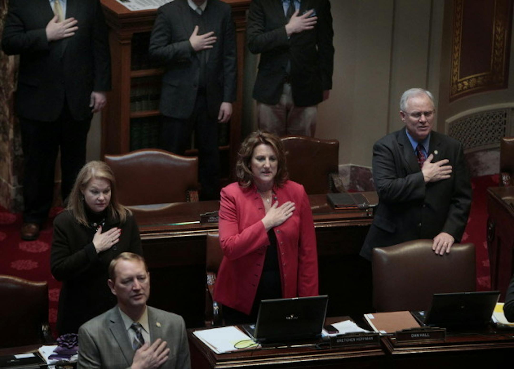 Hoffman (in middle) at the start of Thursday's session