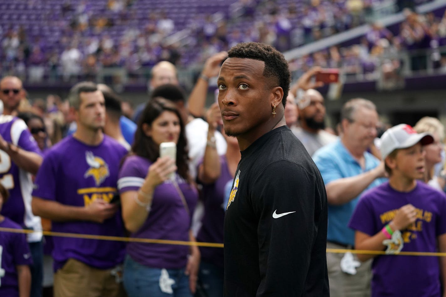 Minnesota Vikings cornerback Mike Hughes (21) took the field ahead of Saturday's game. ] ANTHONY SOUFFLE &#x2022; anthony.souffle@startribune.com The Minnesota Vikings played the Arizona Cardinals in an NFL Preseason game Saturday, Aug. 24, 2019 at U.S. Bank Stadium in Minneapolis.