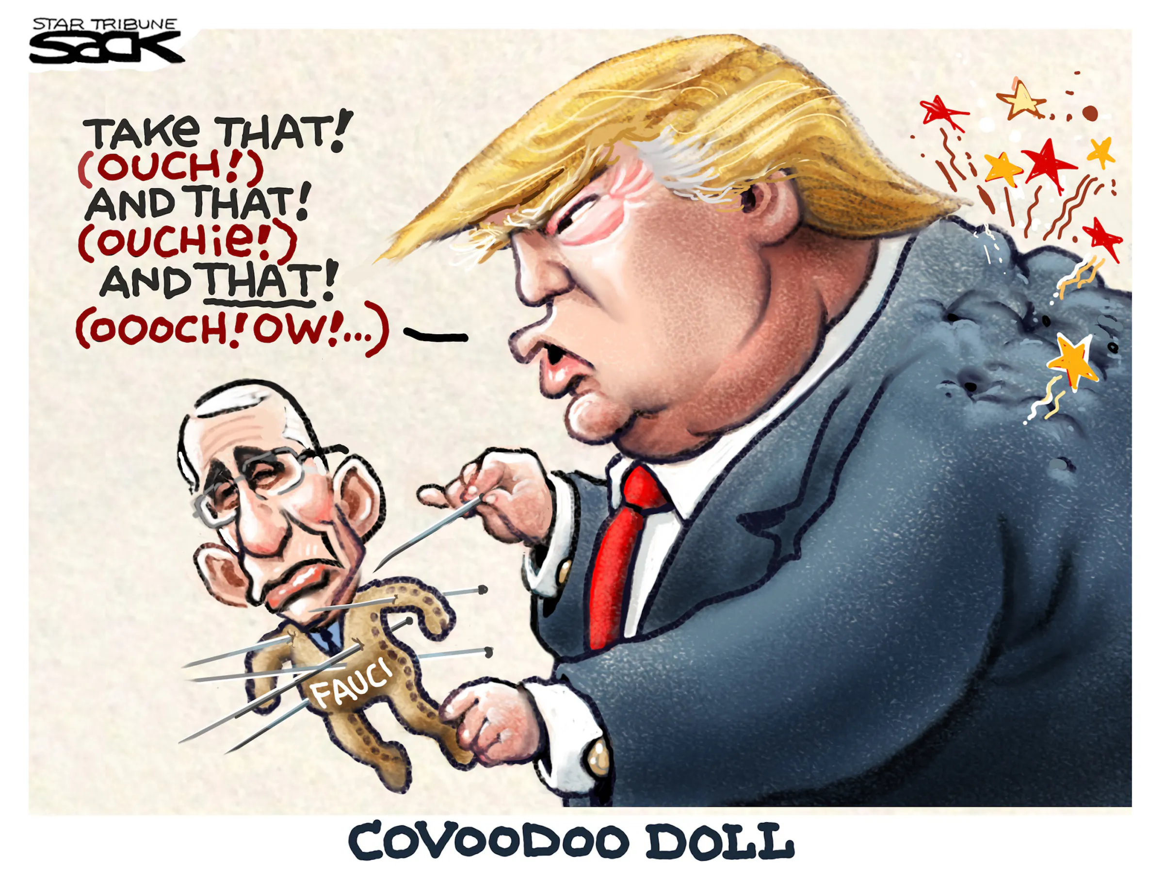 Sack cartoon: Take that!