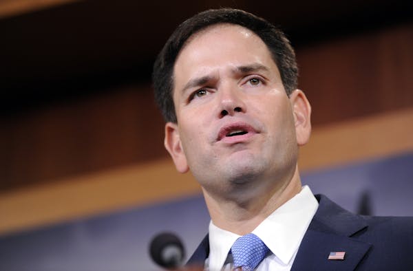 Sen. Marco Rubio, R-Fla., speaks during a news conference on the violence in the Mideast on Capitol Hill in Washington, Thursday, July 24, 2014. (AP P