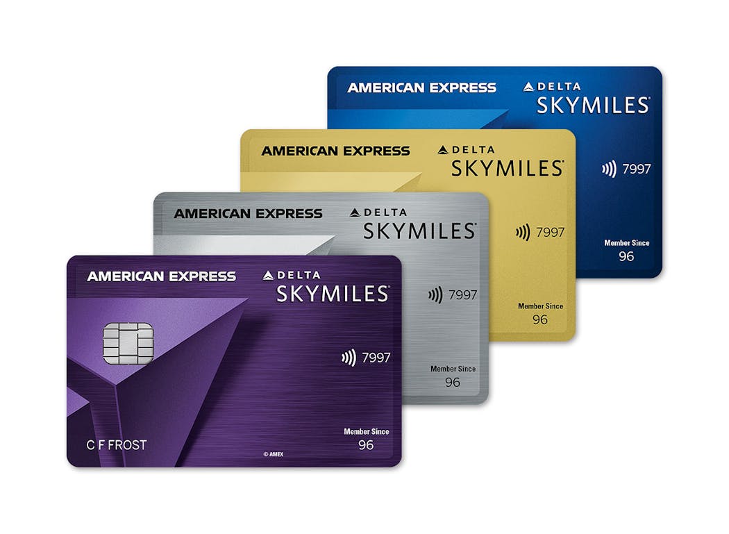 Delta’s Reserve, Platinum, Gold and Blue cards. (Blue isn’t eligible for TakeOff 15.)
