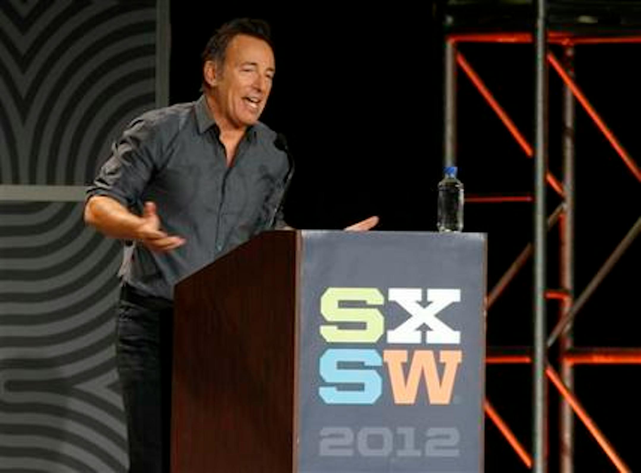 Musician Bruce Springsteen gives the keynote address at the SXSW Music Festival in Austin, Texas on Thursday, March 15, 2012. (AP Photo/Jack Plunkett)