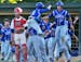 The New York Mills celebration began after Nick Kupfer (2) scored a walk-off run in the bottom of the 7th inning to win the game 4-3. ] Class 1A Prep 