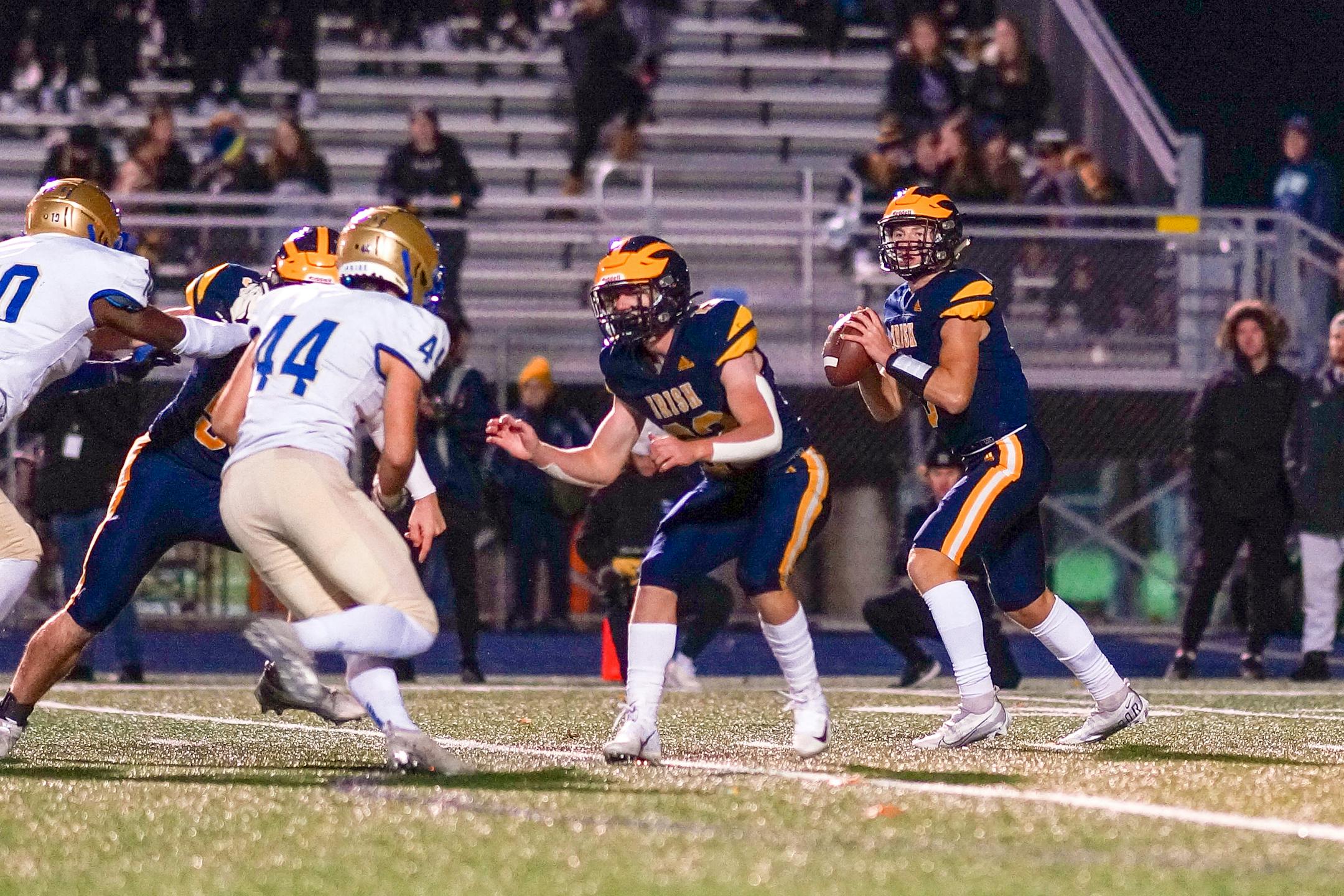 Rosemount quarterback Landon Danner (5) looks for a receiver Nov. 4 against Wayzata in a section playoff matchup. Photo by Korey McDermott, special to the StarTribune