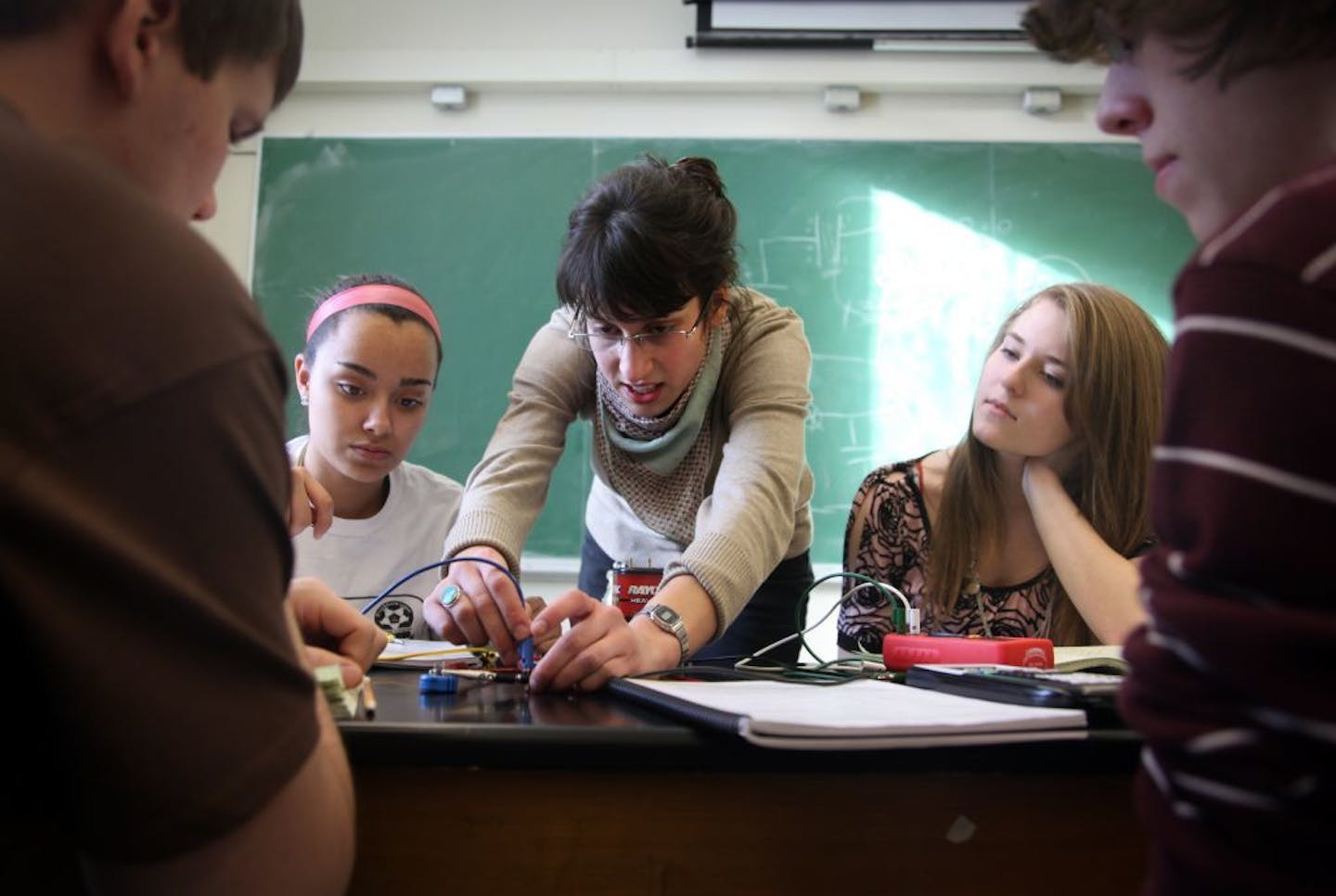 Ilana Percher, a graduate student in physics, student teaches a class at the University of Minnesota.