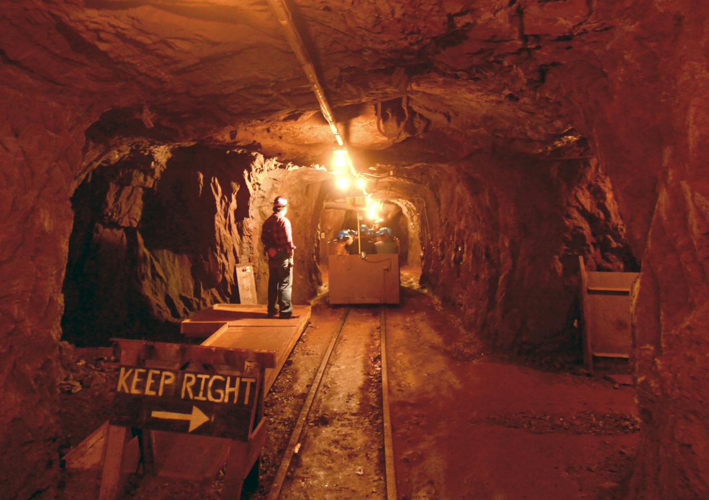 A train brings visitors three-fourths of a mile into a tunnel at Soudan Underground Mine State Park.