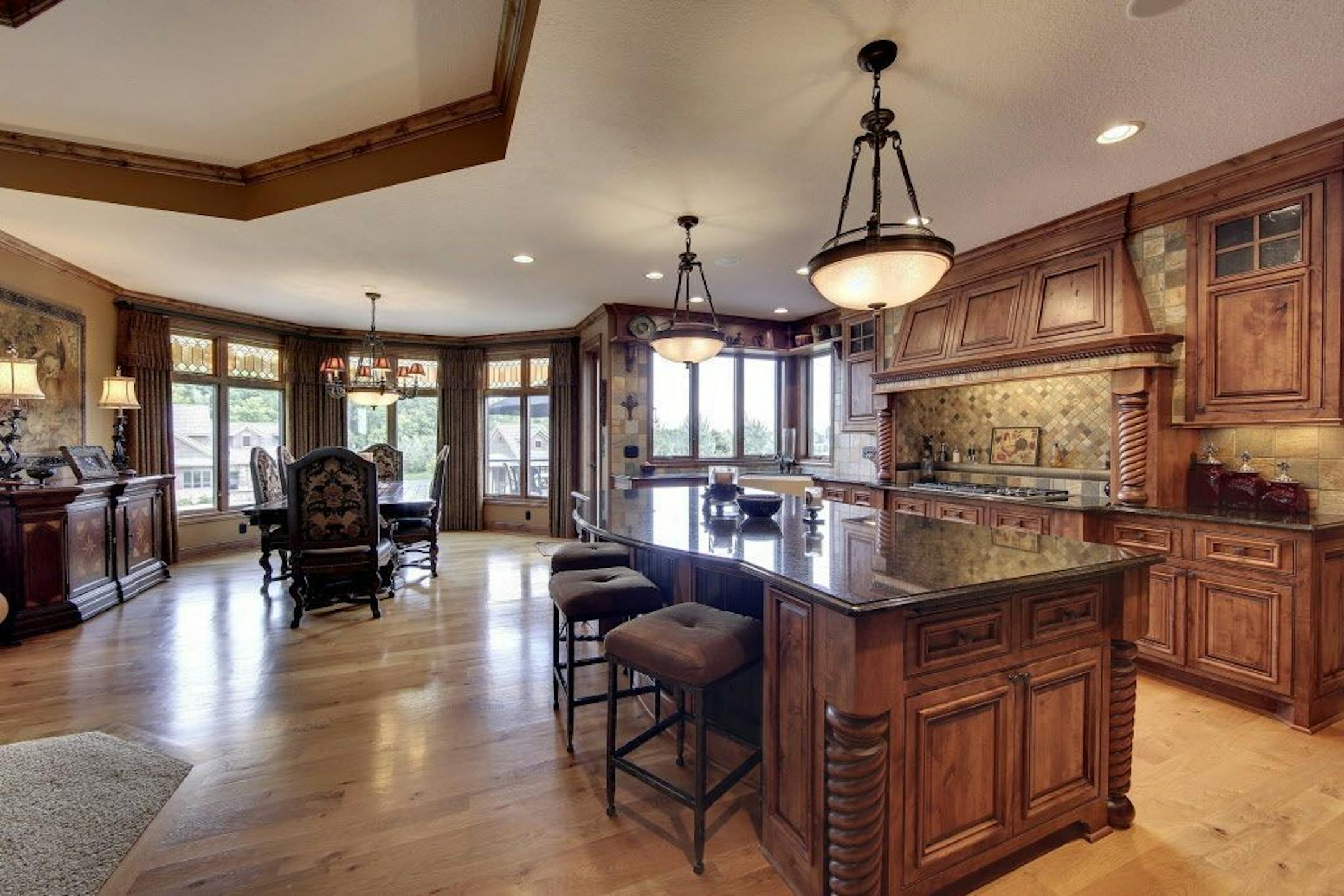 The kitchen is open to the dining area.
