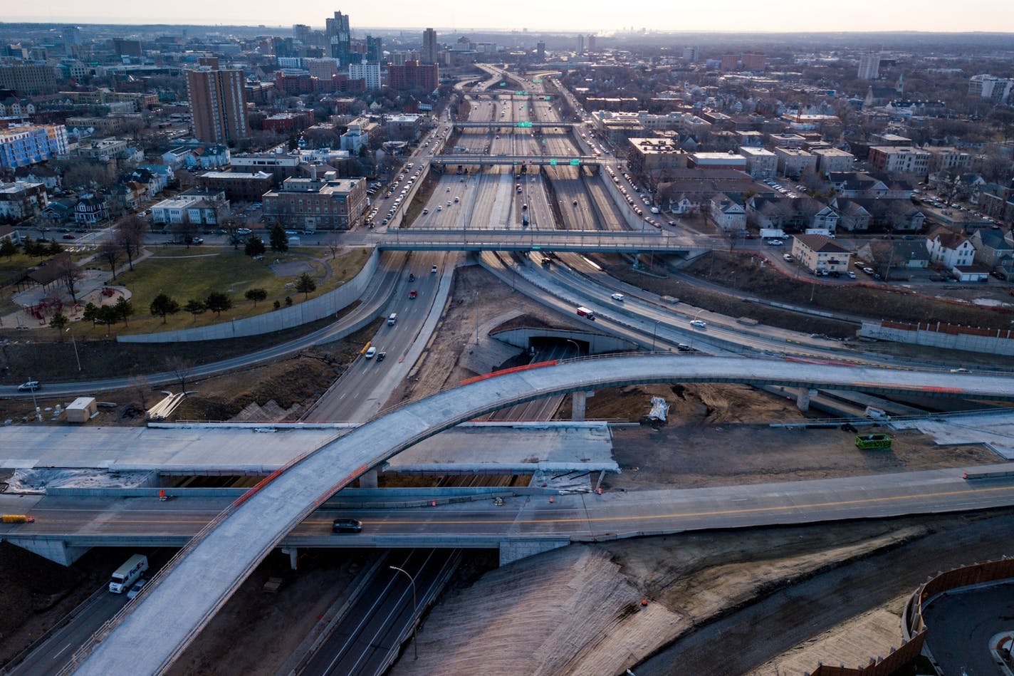 One of the state's busiest interchanges, Interstate 35W and Interstate 94 outside of downtown Minneapolis, was free of the usual rush hour traffic on Monday, the first business day under Gov. Tim Walz's stay-at-home order.