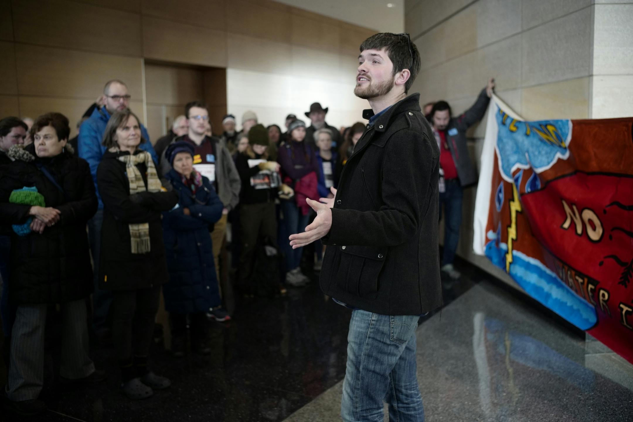 Andy Pearson of MN350, a climate change activist organization addressed opponents of Line 3.