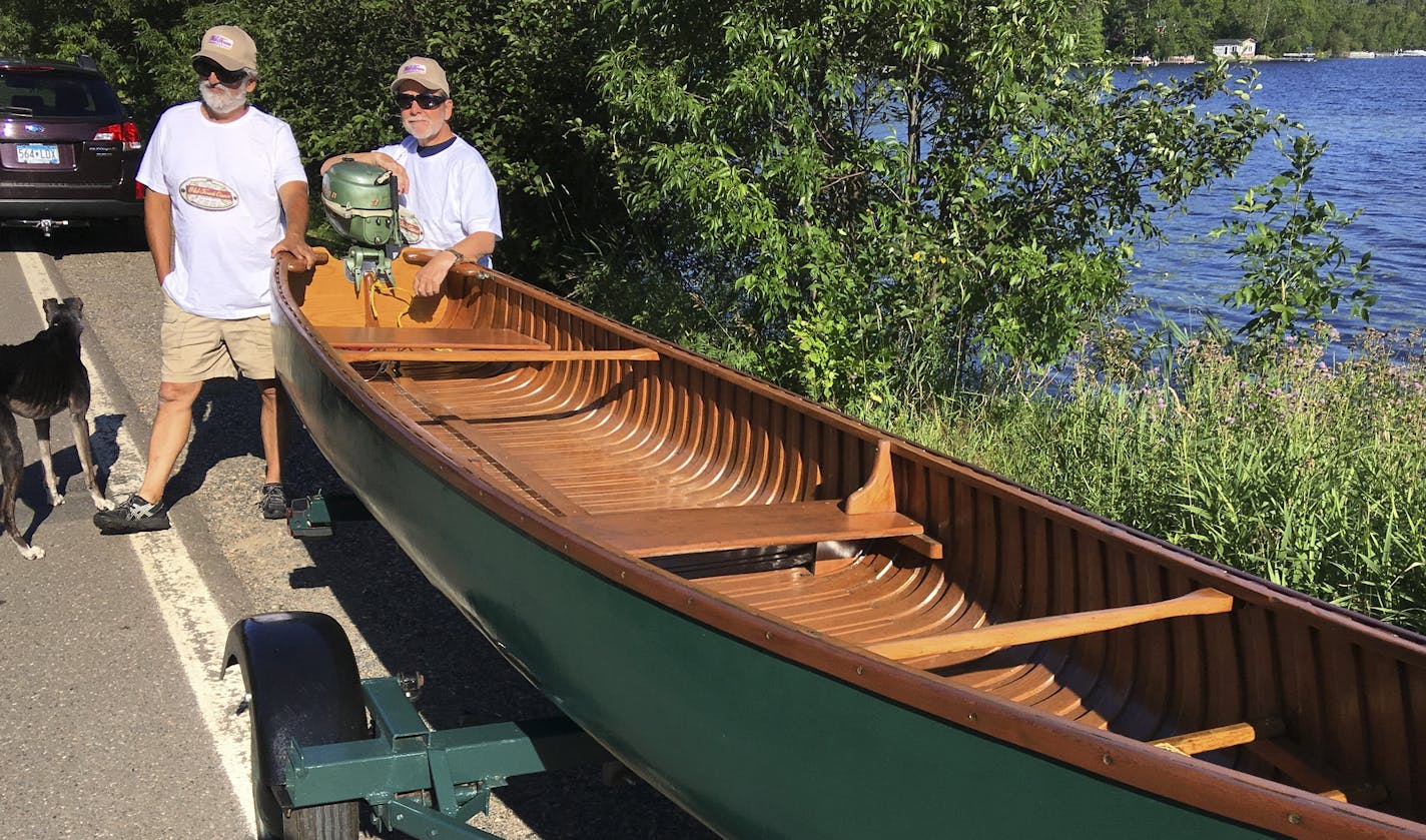 Old Towns canoe restored by Bill Piccanato (left) and Robert Carlson (right). Piccanato's number is 763-439-7589 ] BRIAN PETERSON &#xef; brian.peterson@startribune.com
Canyon, MN 08/24/2018