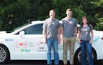Ryan Sargent, Jacob Miller and Sara Sargent are driving a self-driving, or autonomous, vehicle to a California conference.