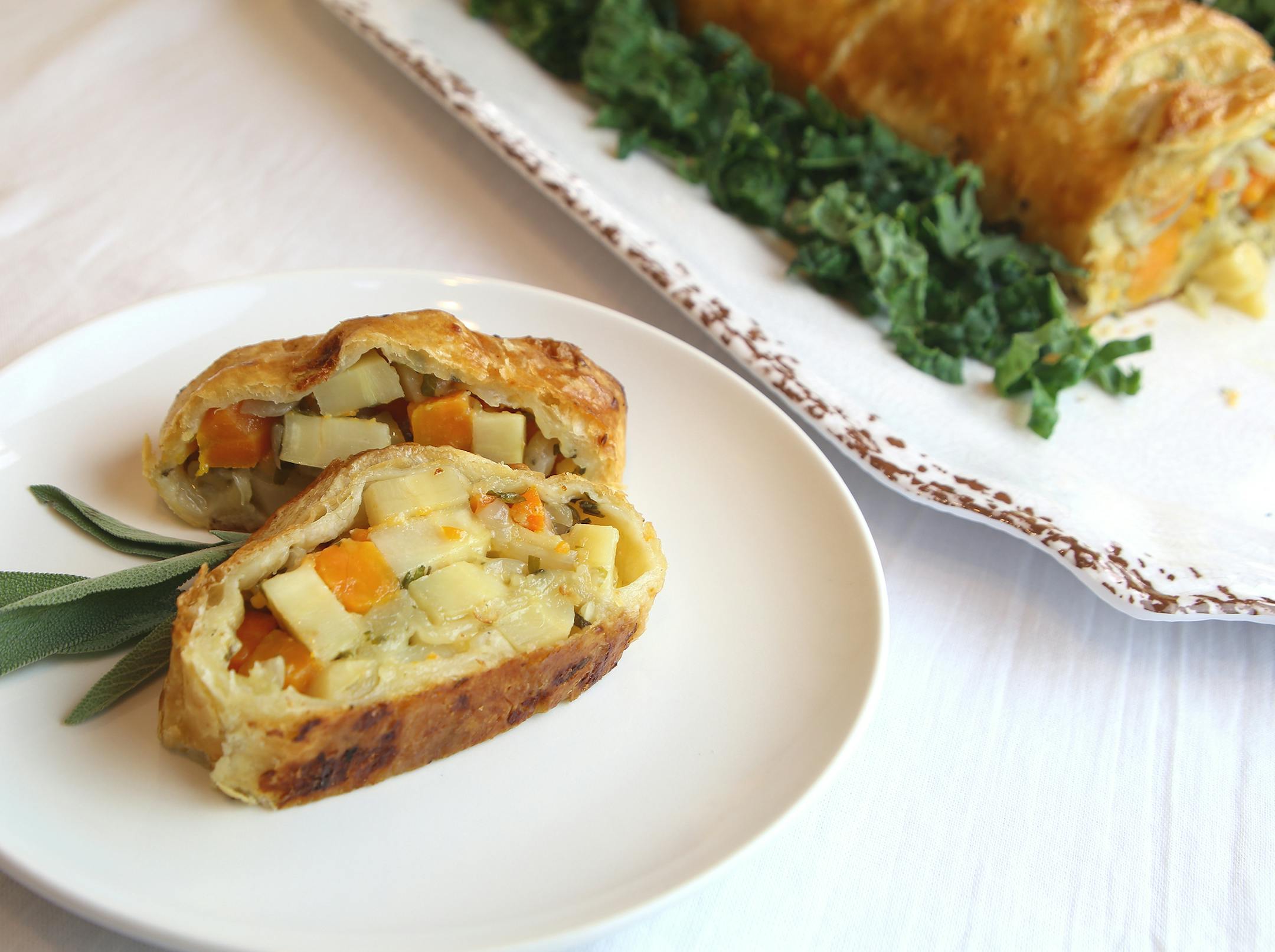Roasted Vegetable and Sage Strudel.