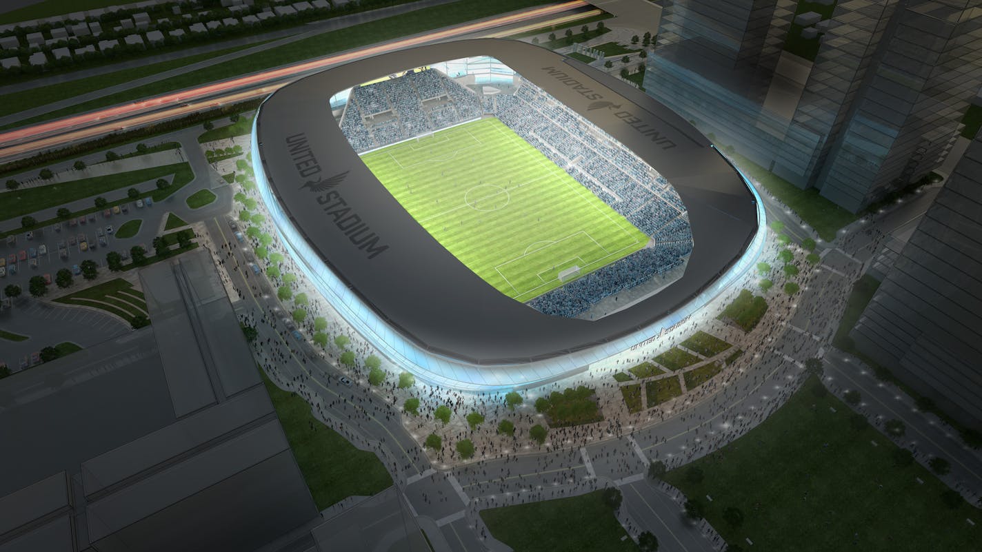 Minnesota United officials unveiled new renderings of the planned St. Paul soccer stadium Monday at the ceremonial groundbreaking.