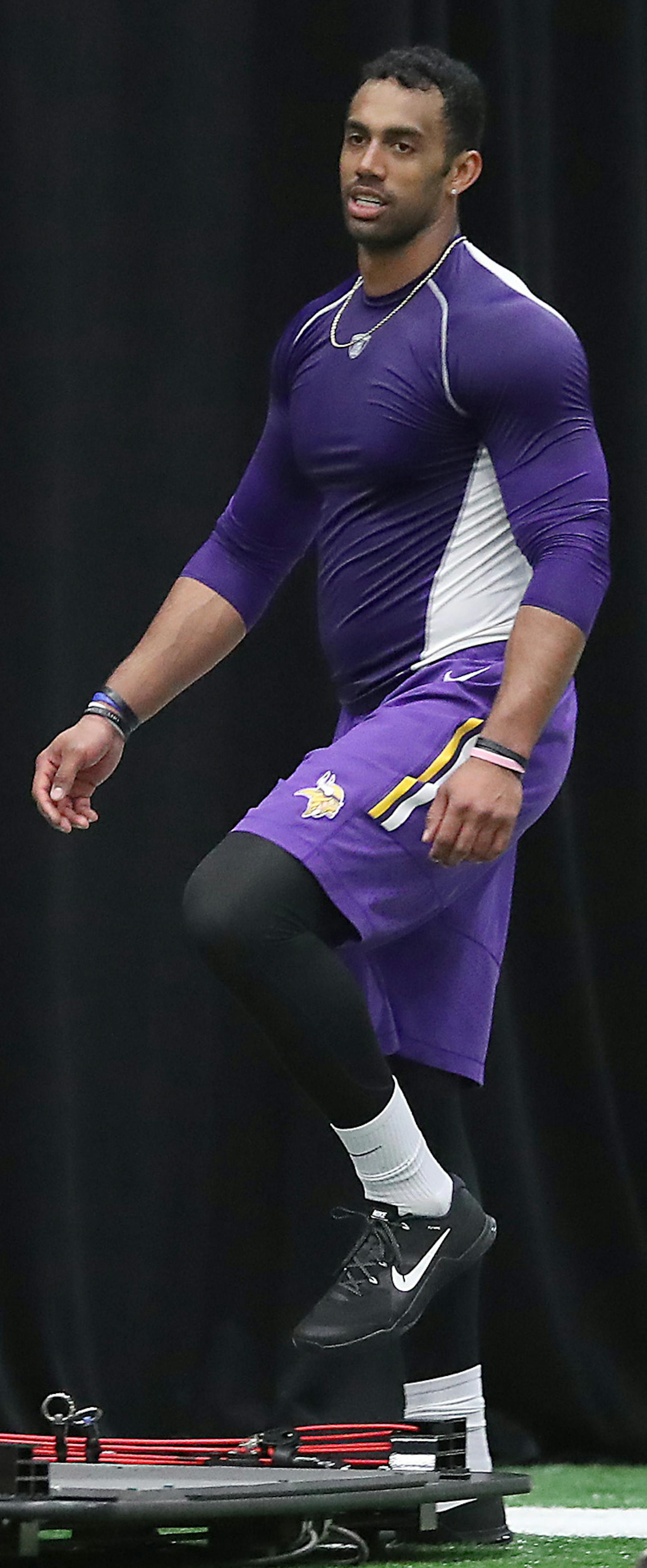 Minnesota Vikings newly acquired Nick Truesdell worked out at Winter Park, Tuesday, April 25, 2017 in Eden Prairie, MN. ] ELIZABETH FLORES ï liz.flores@startribune.com