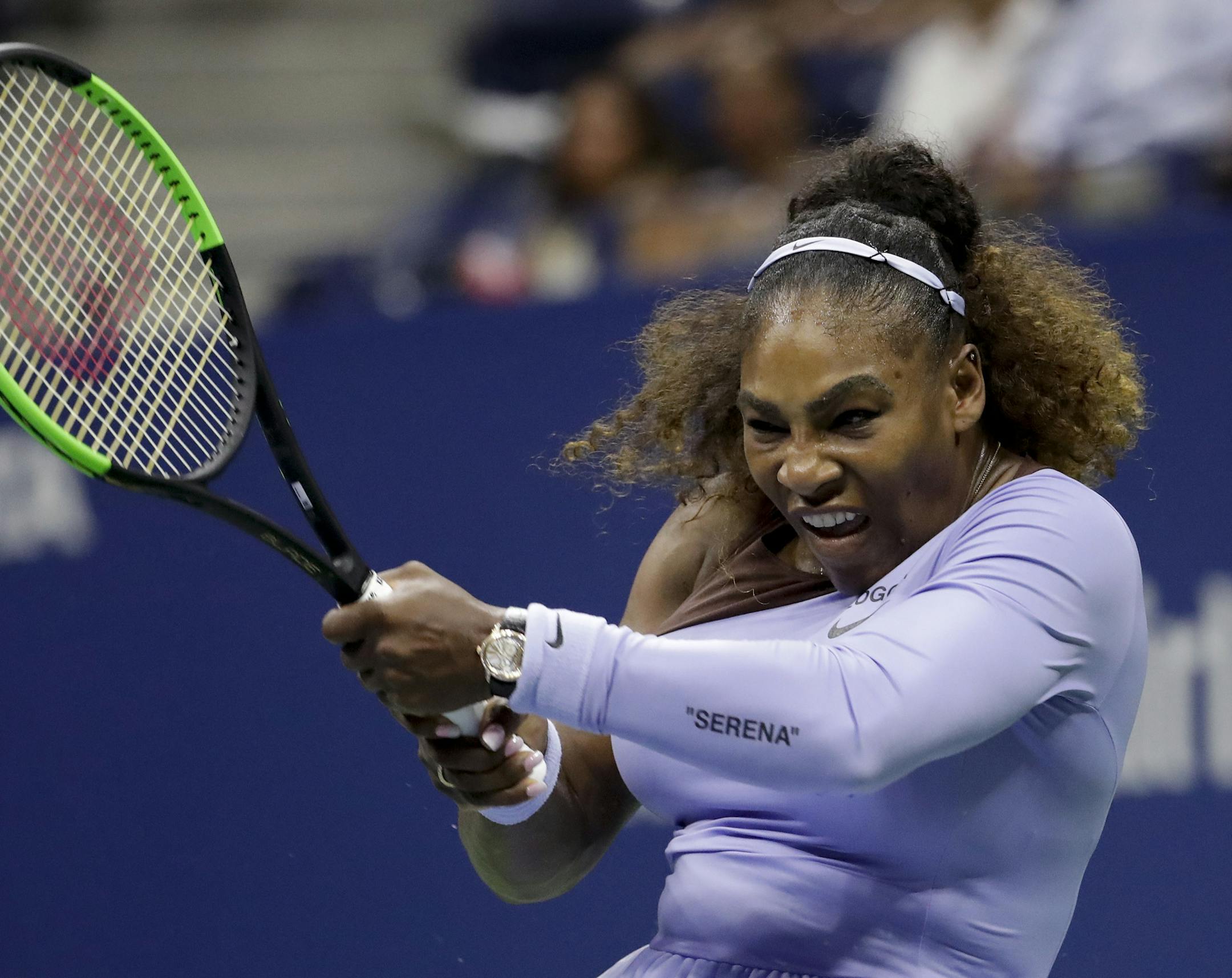 Serena Williams returns a shot to Anastasija Sevastova, of Latvia, during the semifinals of the U.S. Open tennis tournament, Thursday, Sept. 6, 2018, in New York.