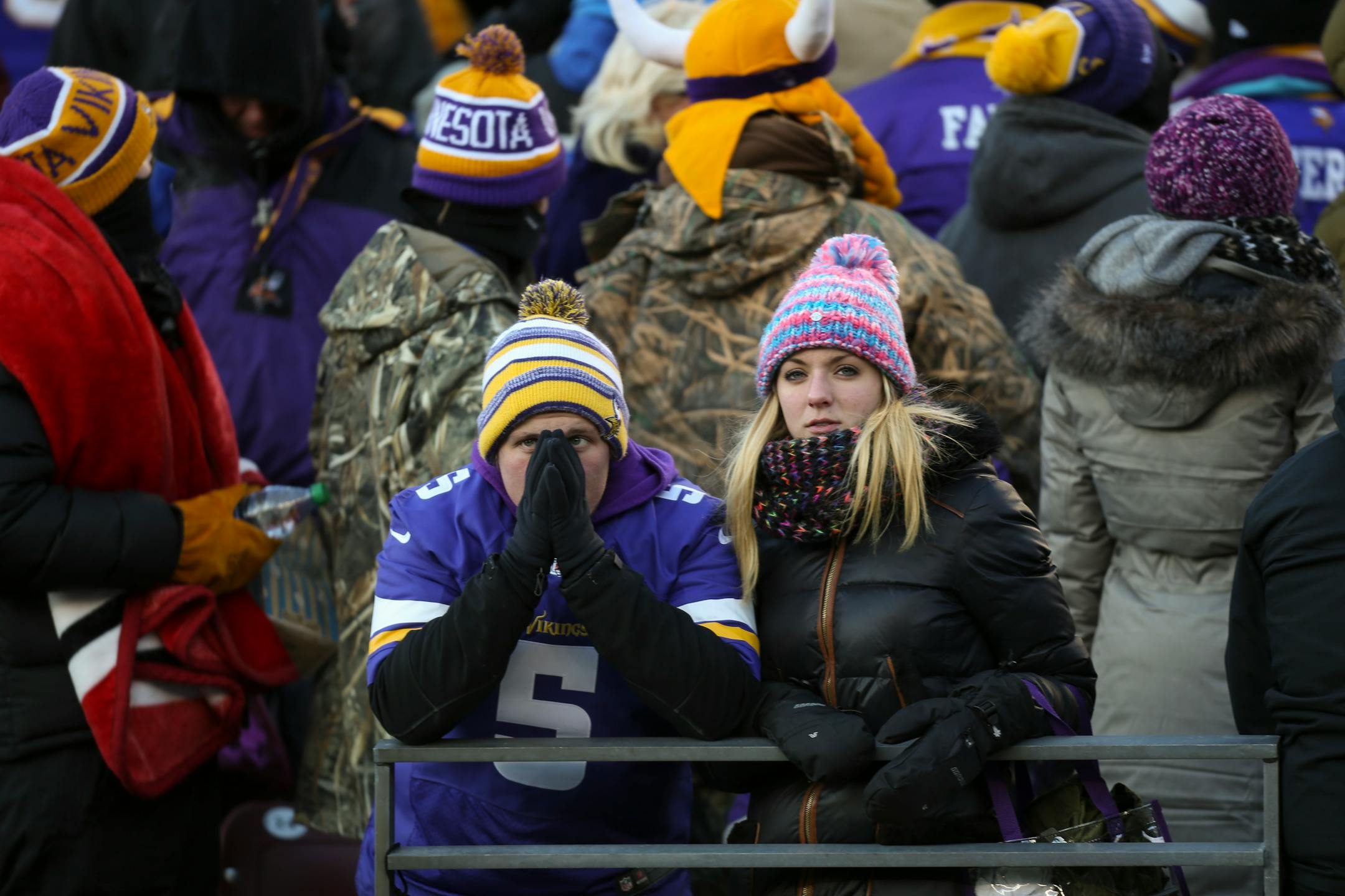Disappointed Vikings fans lingered in the stands after the last-second loss to Seattle on Sunday afternoon.