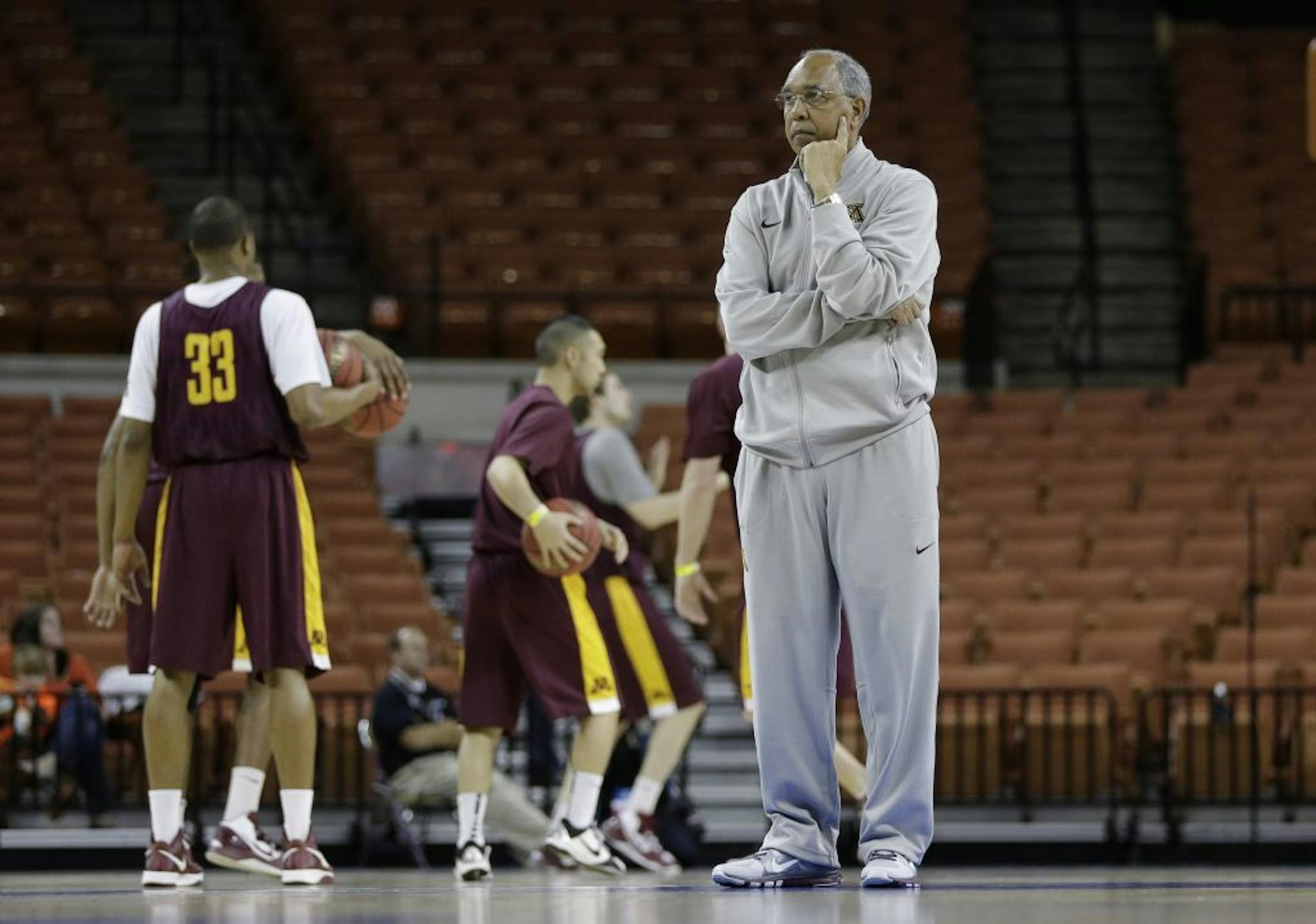 Minnesota coach Tubby Smith during practice for a second-round game of the NCAA college basketball tournament Thursday, March 21, 2013, in Austin, Texas. Minnesota is scheduled to play UCLA on Friday.