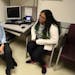 Kimberlyn Garcia, right, meets alone with pediatrician Dr. Karen Bernstein prior to the 13-year-old's mother, Gloria Garcia, joining them during an ap