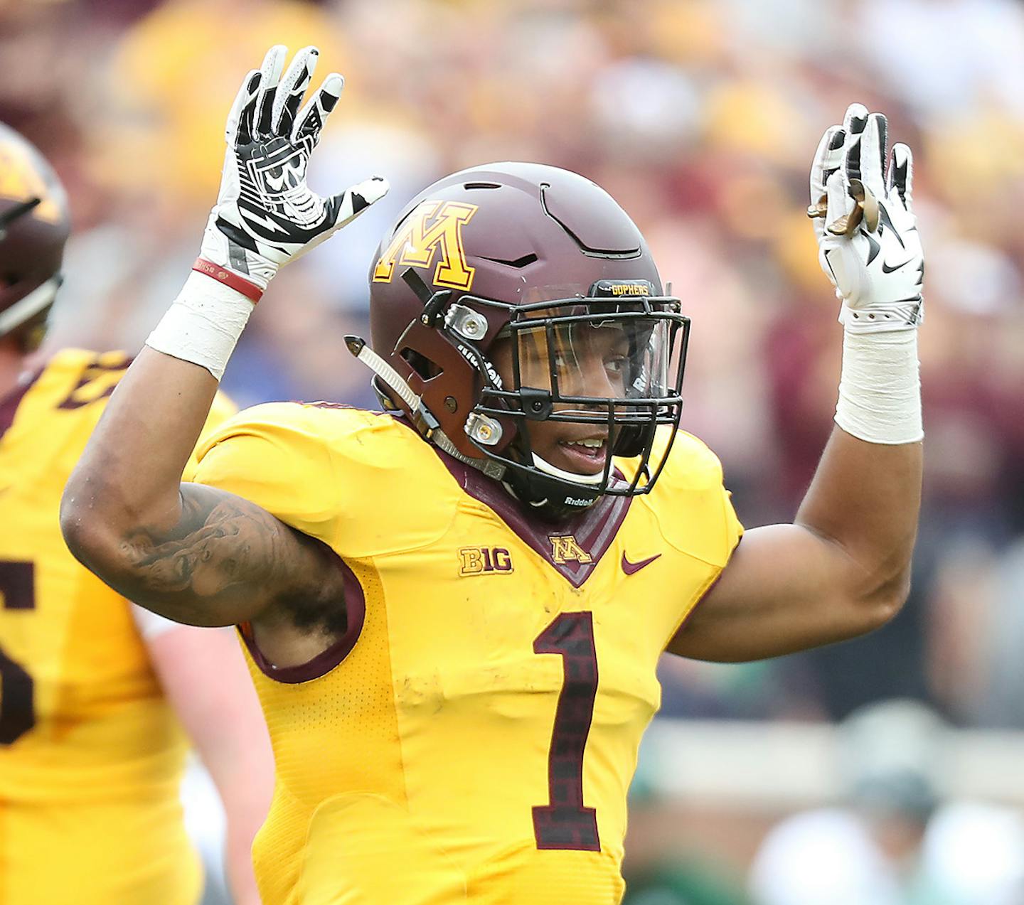 Minnesota's running back Rodney Smith celebrated a fourth quarter touchdown as the Gophers took on Colorado State at TCF Bank Stadium, Saturday, September 24, 2016 in Minneapolis, MN. ] (ELIZABETH FLORES/STAR TRIBUNE) ELIZABETH FLORES &#x2022; eflores@startribune.com