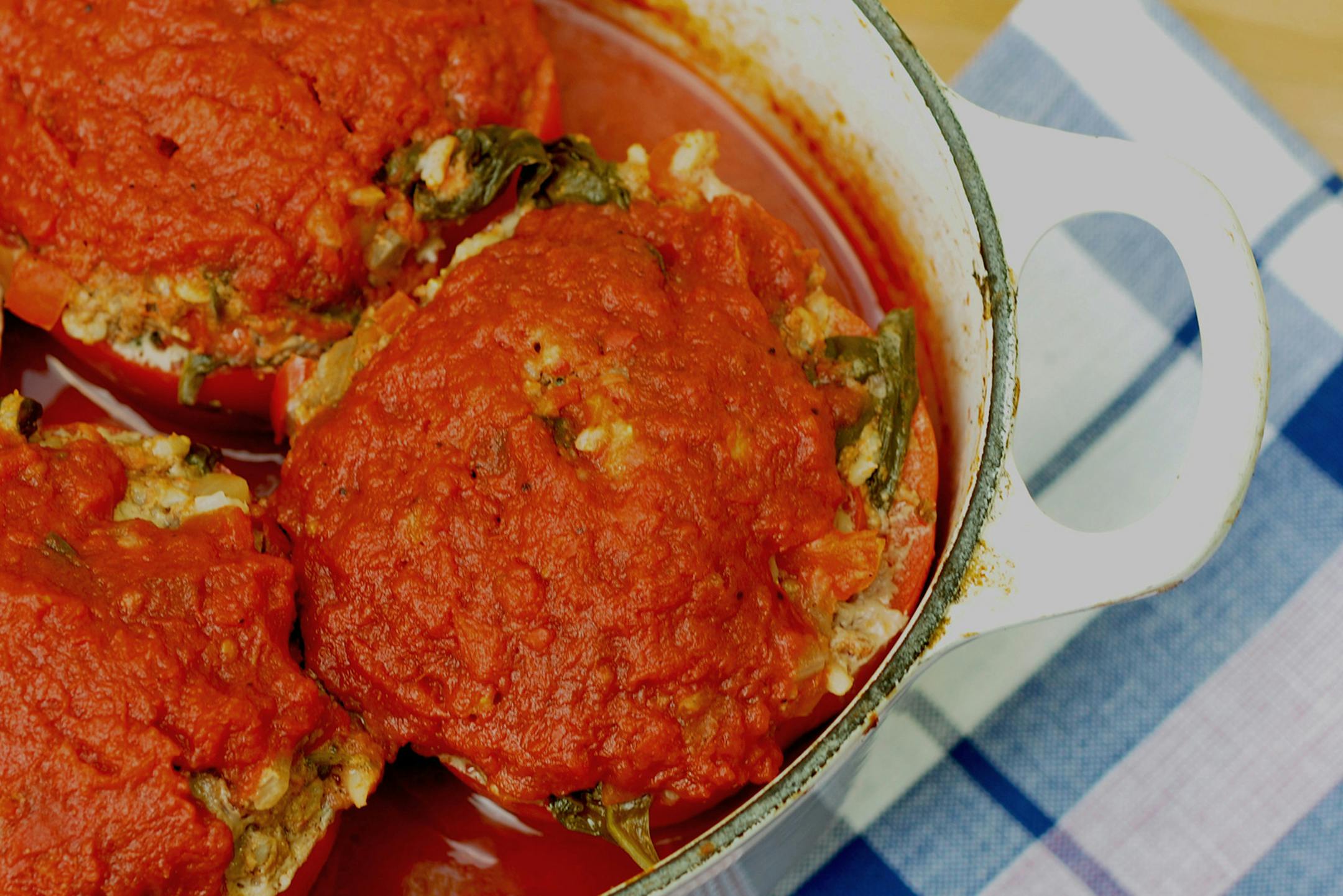 Beef- and Spinach-Stuffed Red Peppers