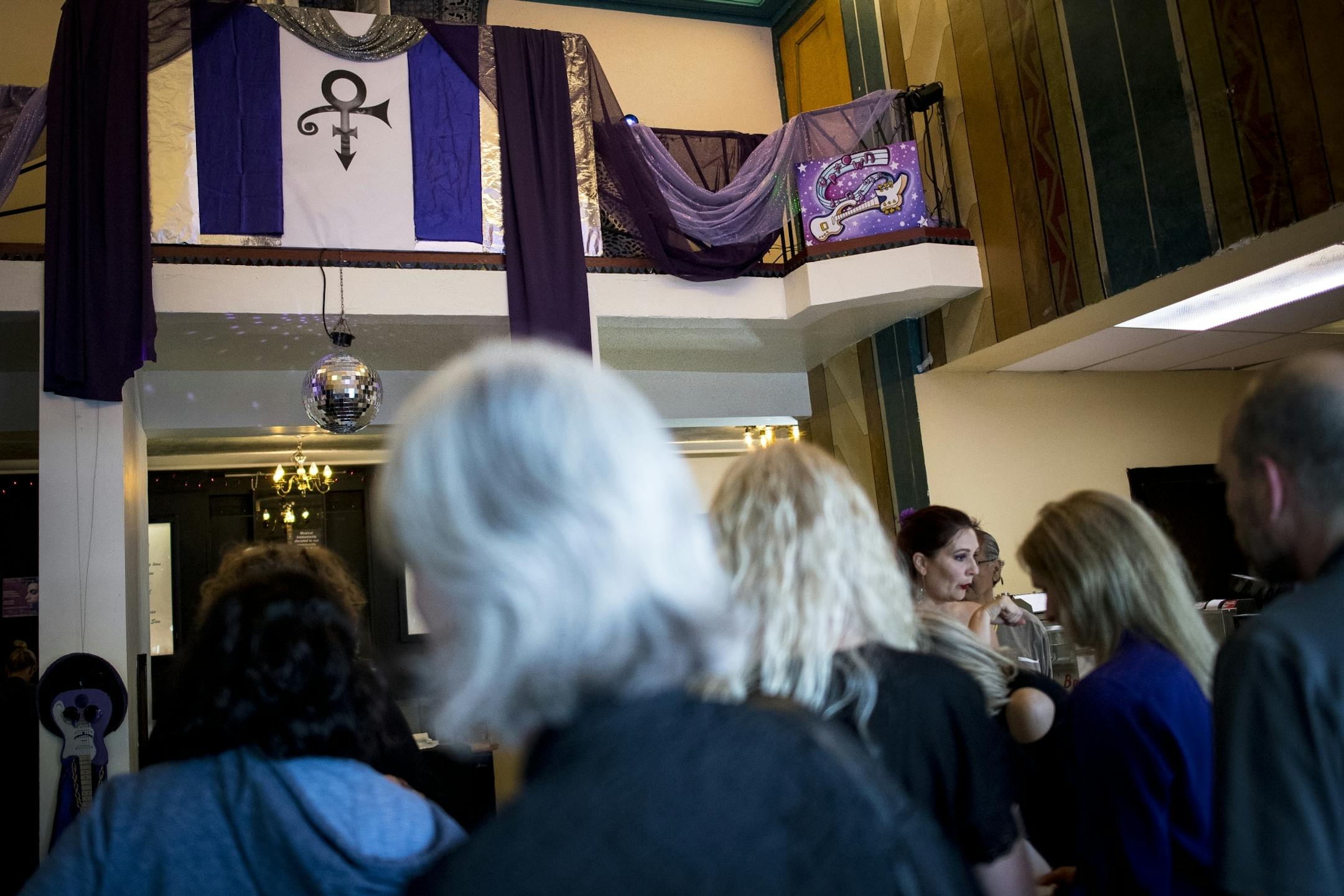 Prince-themed artwork was hung throughout the lobby of Pepito's Parkway Theater for the show, "This Thing Called Life," by the band, the New Power Generation, Friday night.